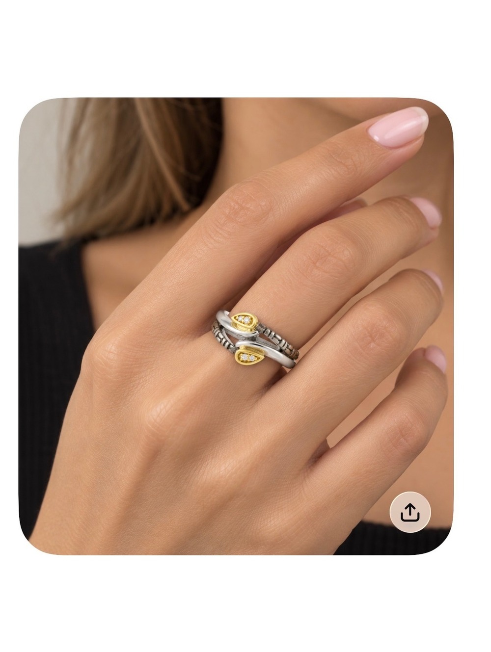 Philip Andre 18K Yellow Gold & Sterling Silver Diamond Designer Ring size 6.5